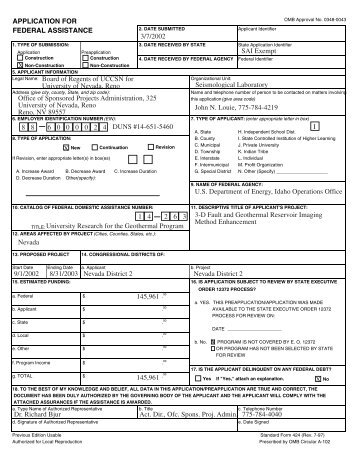 OMB Form: SF424 - The Nevada Seismological Laboratory ...