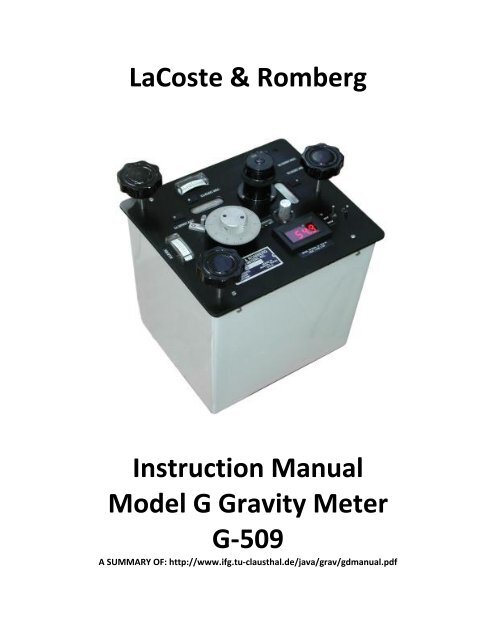 Lacoste and Romberg gravimeter manual
