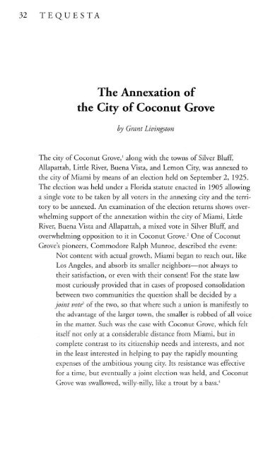 The Annexation of the City of Coconut Grove : Tequesta - FIU 