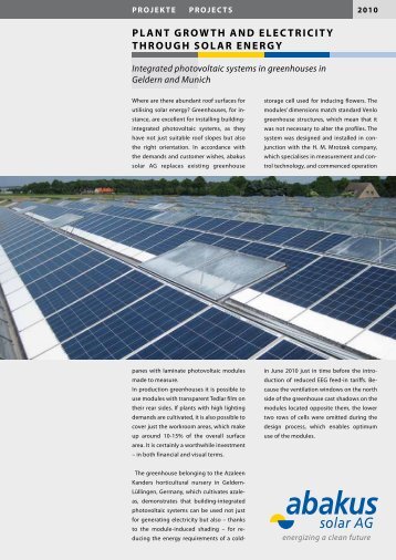 Greenhouses Geldern and Munich - Abakus solar AG