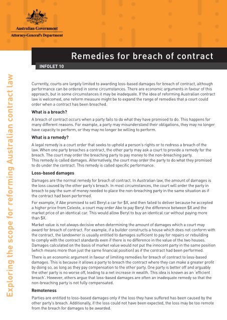 Remedies for breach of contract - Attorney-General's Department