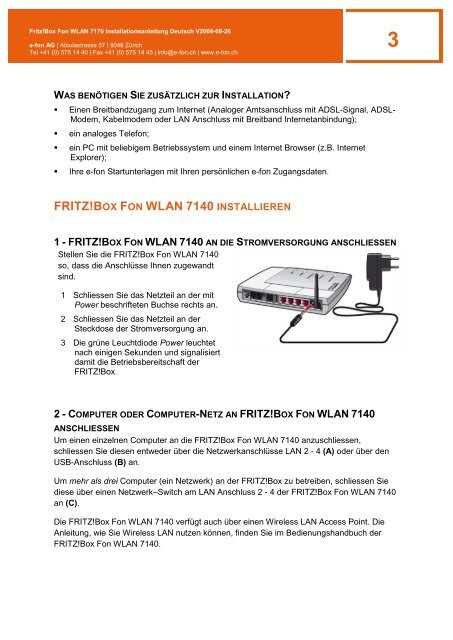 FRITZ!Box Fon WLAN 7170 (Annex a) - E-Fon