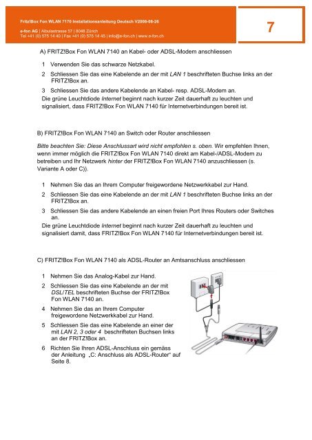 FRITZ!Box Fon WLAN 7170 (Annex a) - E-Fon