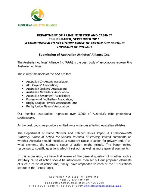 Australian Athletes Alliance - Attorney-General's Department