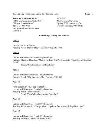 Syllabus: Introduction to Counseling Page 1 - Northwestern University