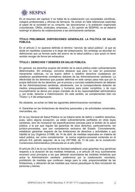 DOCUMENTO DE ALEGACIONES AL ANTEPROYECTO ... - Sespas