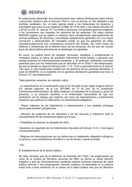 DOCUMENTO DE ALEGACIONES AL ANTEPROYECTO ... - Sespas