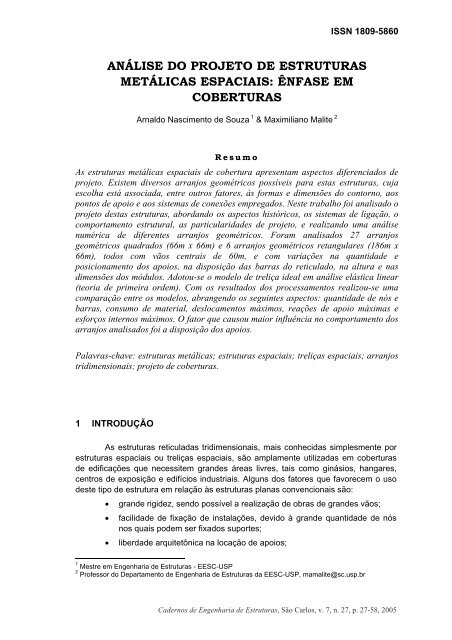 anÃ¡lise do projeto de estruturas metÃ¡licas espaciais - SET - USP