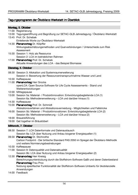 PROGRAMM 14. SETAC-GLB Jahrestagung, Freising 2009 9 ...