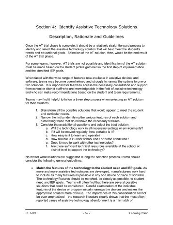 Section 4: Identify Assistive Technology Solutions ... - Set BC