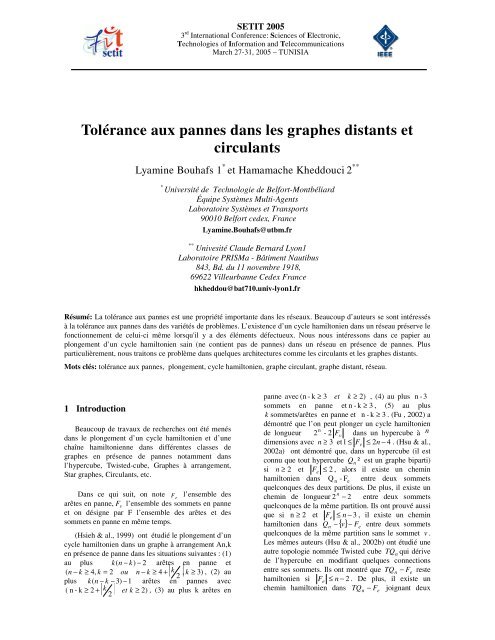 TolÃ©rance aux pannes dans les graphes distants et circulants