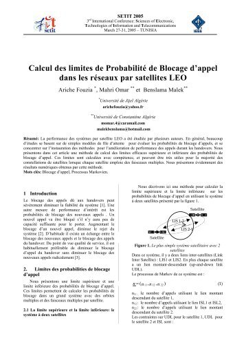 Calcul des limites de ProbabilitÃ© de Blocage d'appel dans les ...