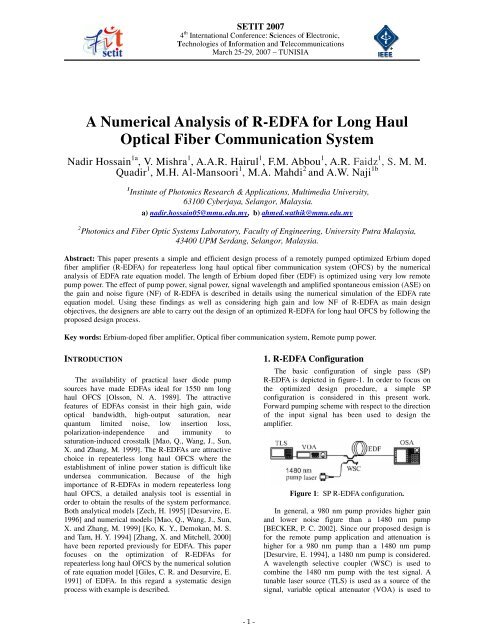 A Numerical Analysis of R-EDFA for Long Haul Optical Fiber ...