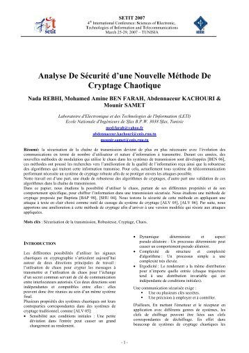 Analyse De SÃ©curitÃ© d'une Nouvelle MÃ©thode De Cryptage Chaotique