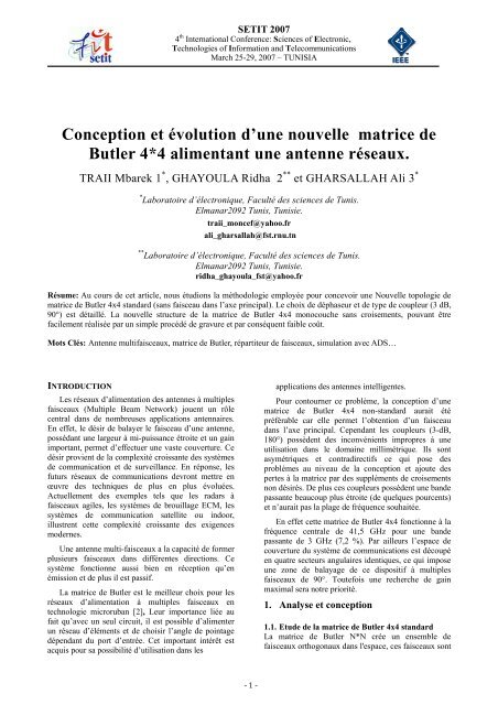 Conception et Ã©volution d'une nouvelle matrice de Butler 4*4