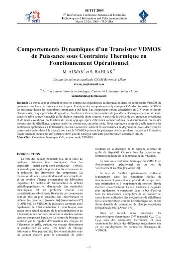 Comportements Dynamiques d'un Transistor VDMOS de Puissance ...