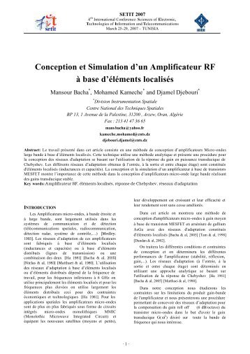 Conception et Simulation d'un Amplificateur RF Ã  base d'Ã©lÃ©ments ...
