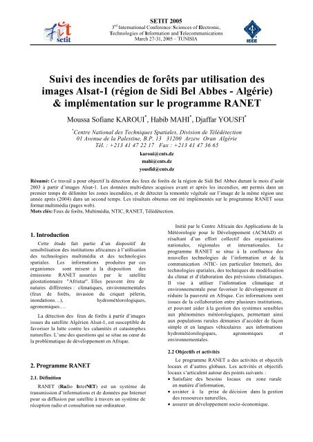 Suivi des incendies de forÃªts par utilisation des images Alsat-1