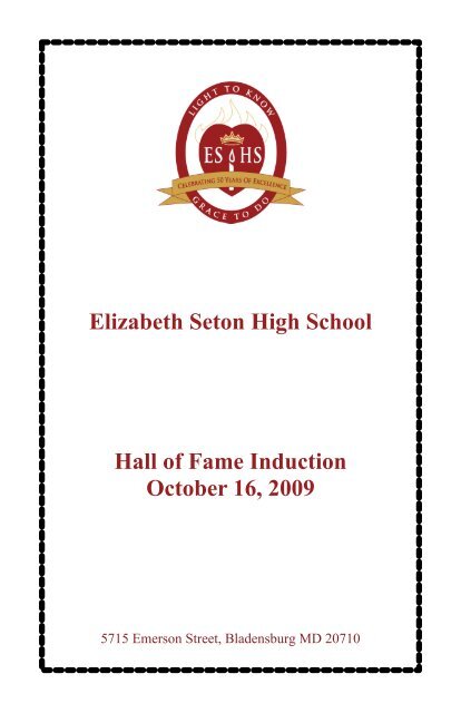 2009 Hall of Fame Induction Ceremony Program - Elizabeth Seton ...