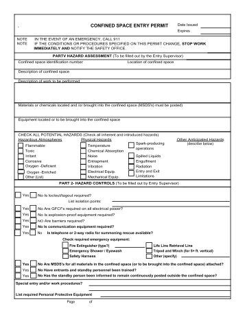 Confined Space Entry Permit - Seton Resource Center