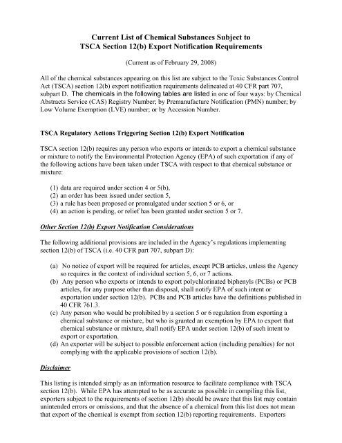 Current List of Chemical Substances Subject to TSCA ... - Seton