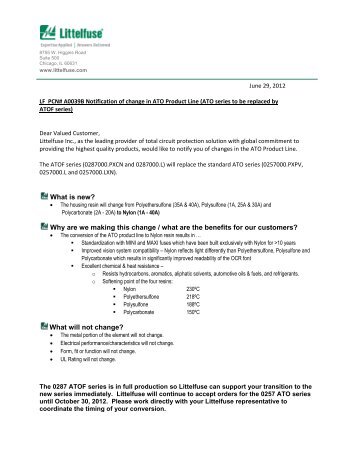 PCN: Littelfuse A0039B Notification of change in ATO ... - setron