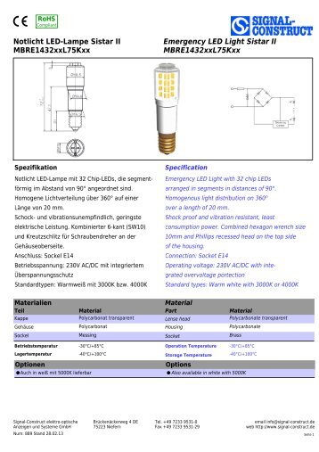 Datenblatt Signal-Construct Notlicht LED-Lampe Sistar II - setron