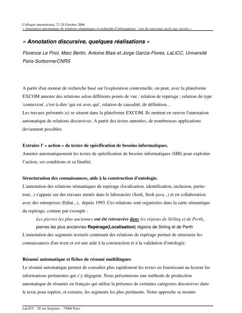 Résumé - LaLIC - Université Paris-Sorbonne