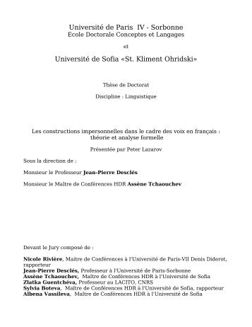 Université de Paris IV - Sorbonne Université de Sofia «St ... - LaLIC