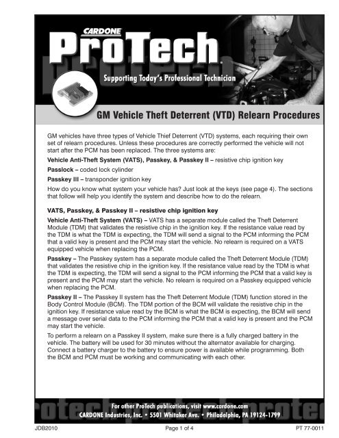GM Vehicle Theft Deterrent (VTD) Relearn Procedures