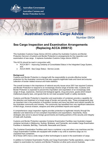 Sea Cargo Inspection and Examination Arrangements - Cargo Support