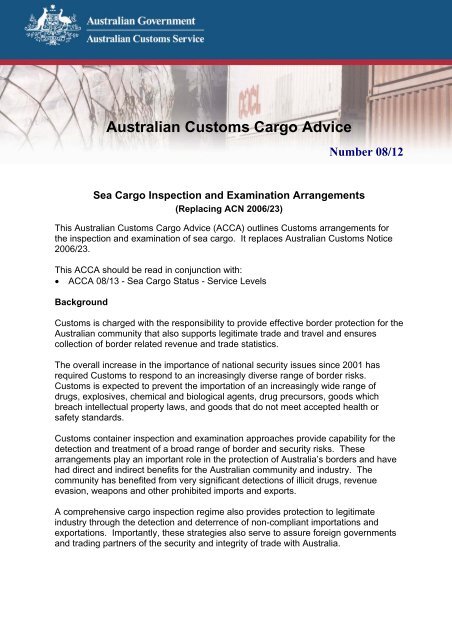 Sea Cargo Inspection and Examination Arrangements - Australian ...