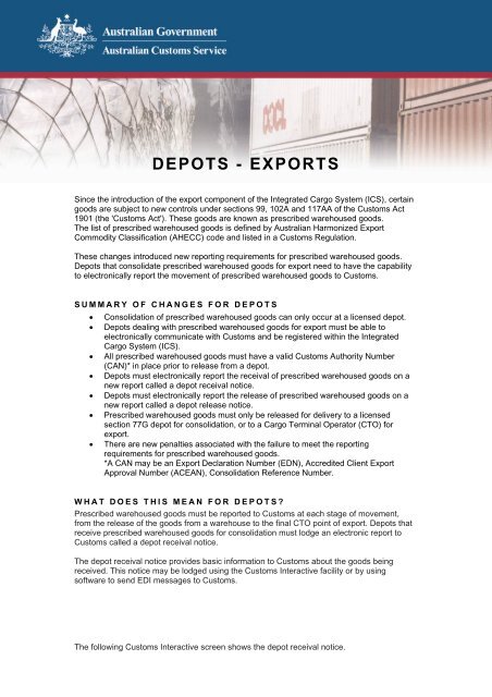Depots - Exports - Cargo Support