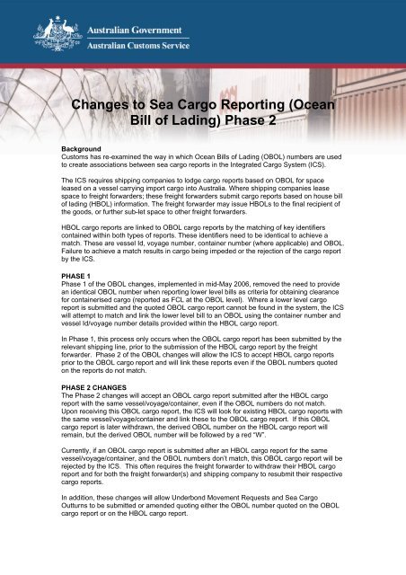 Changes to Sea Cargo Reporting