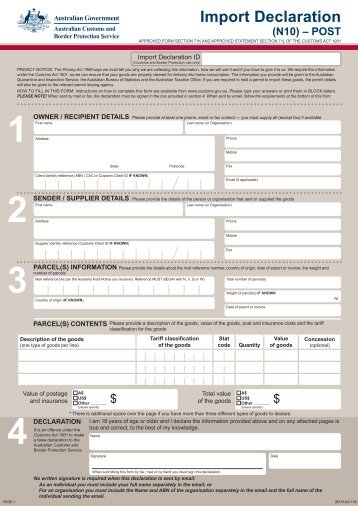 Import Declaration (N10) – Post - Australian Customs Service