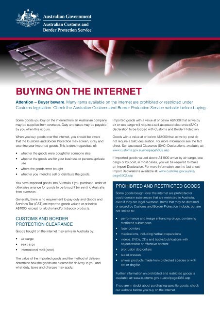 Buying the internet Australian Customs