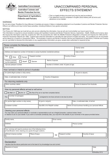 B534 form - Australian Customs Service