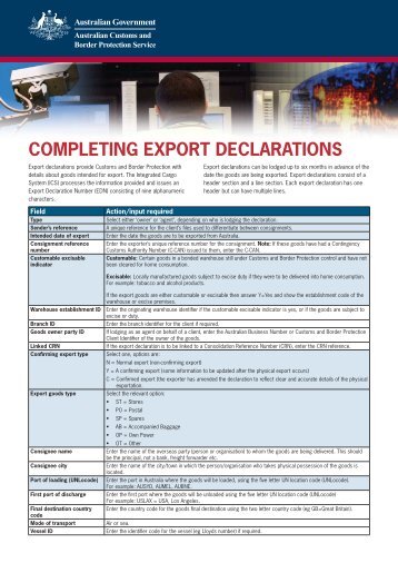 Completing export deClarations - Australian Customs Service