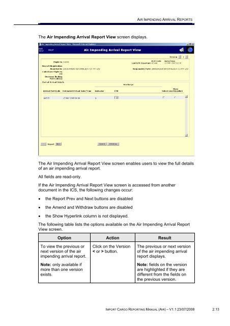 Module 2 - Air Impending Arrival Reports - Cargo Support