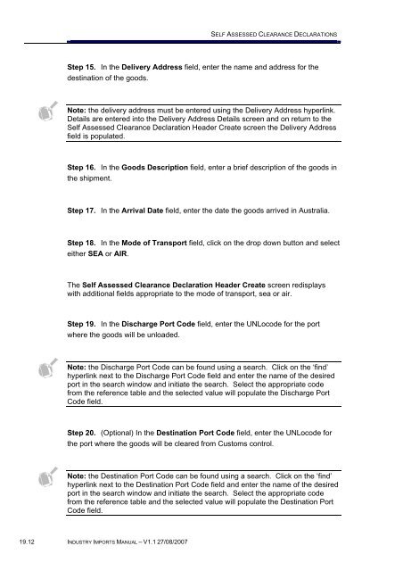 Module 19 - Self Assessed Clearance Declarations - Cargo Support