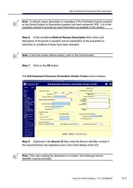 Module 19 - Self Assessed Clearance Declarations - Cargo Support