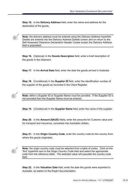 Module 19 - Self Assessed Clearance Declarations - Cargo Support