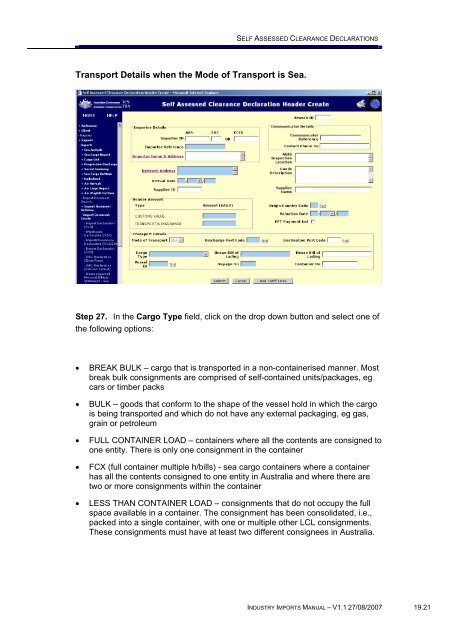 Module 19 - Self Assessed Clearance Declarations - Cargo Support