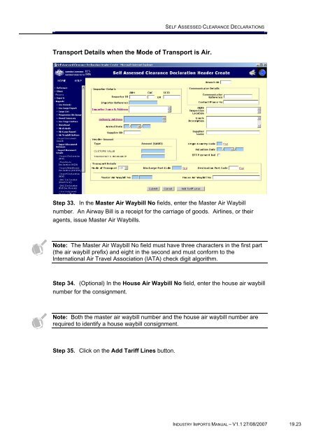 Module 19 - Self Assessed Clearance Declarations - Cargo Support