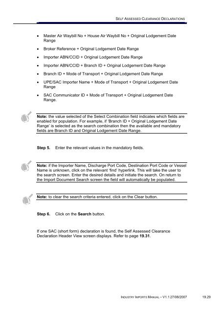 Module 19 - Self Assessed Clearance Declarations - Cargo Support