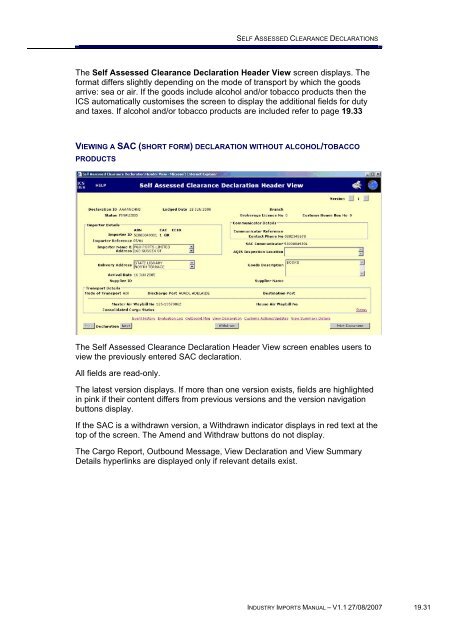 Module 19 - Self Assessed Clearance Declarations - Cargo Support