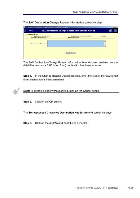 Module 19 - Self Assessed Clearance Declarations - Cargo Support