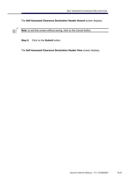 Module 19 - Self Assessed Clearance Declarations - Cargo Support