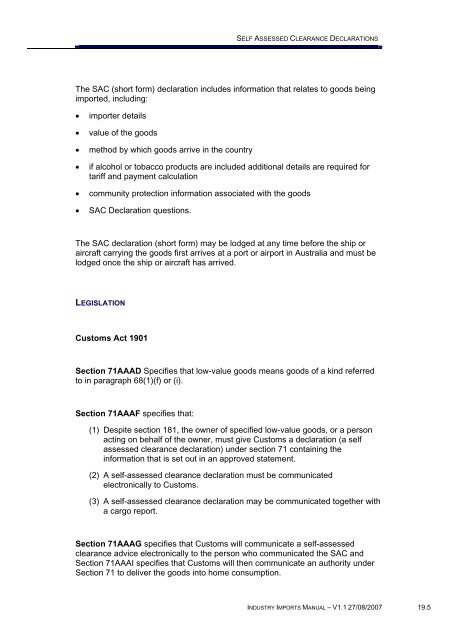 Module 19 - Self Assessed Clearance Declarations - Cargo Support