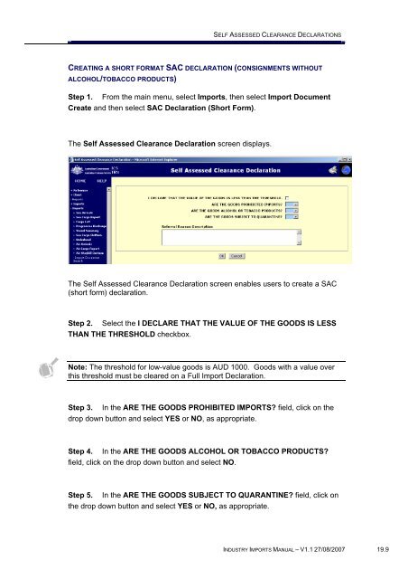 Module 19 - Self Assessed Clearance Declarations - Cargo Support